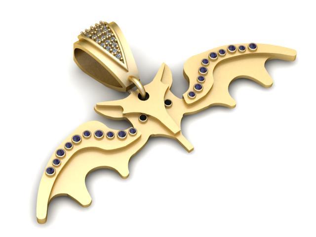 Elegant Bat-Inspired Gold Pendant with Gem Accents