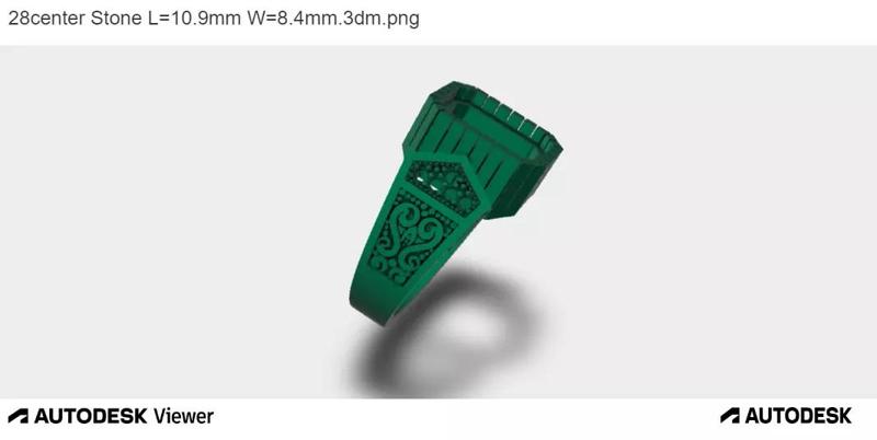 Exquisite Mens 3D Ring Model with Emerald-Cut Stone