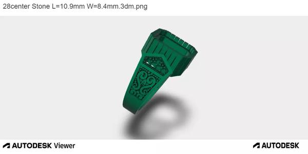 Exquisite Mens 3D Ring Model with Emerald-Cut Stone