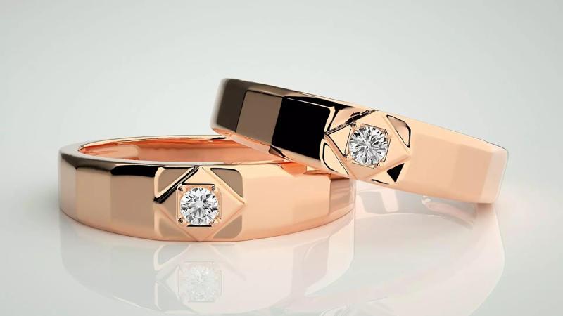 Solitaire Couple Band Ring 3dm stl render detail