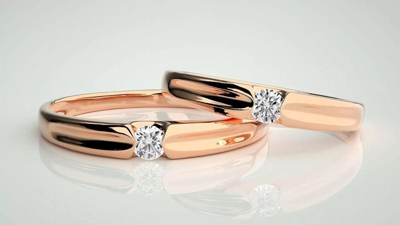 Solitaire Couple Band Ring 3dm stl render detail