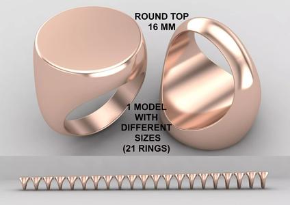 Round Signet Ring Base 16MM top in All sizes 172-MWC