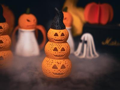 Stacked Pumpkins with Hat LED