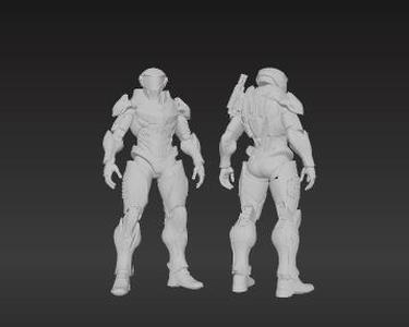 Agile Future Soldier Collectible - Dark Metallic Sci-Fi Gaming Figure with Blue Energy Accents