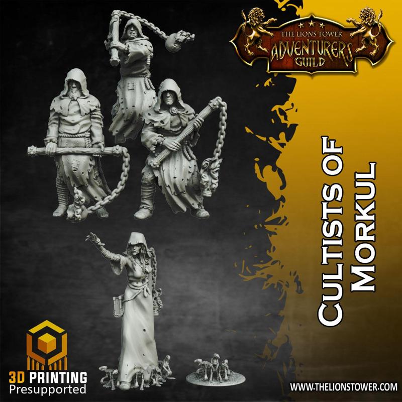Cultists of Morkul - Set of 4 plus rats (32mm scale, Pre-supported Miniatures)