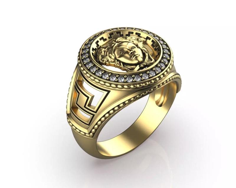 Medusa Gorgo Head Greek Antique Meander Pattern Signet