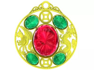 6615 Jewerly Art Fengshui Oval Ruby Dragon Phoneix Pendant