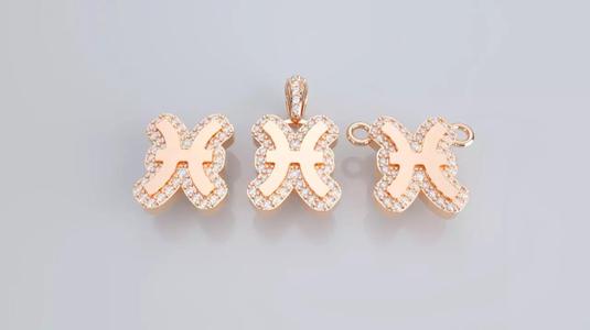 Zodiac Sign Pendant v3 - Diamond Border - Pisces Pendant