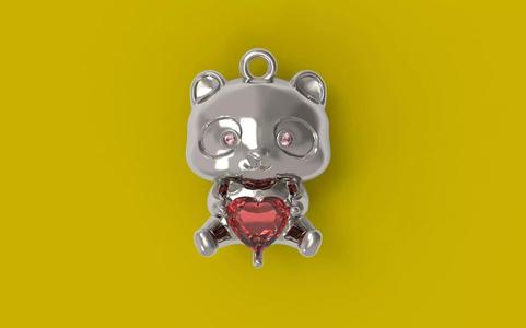 Zukib-0002 - Tiny Bear pendant with heart gem
