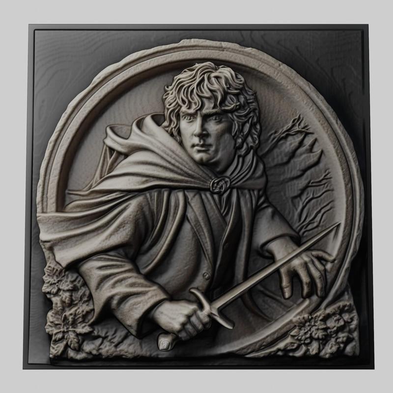 Lord of Rings Samwise Gamgee 3d printer relief medallion stone tablet obj stl