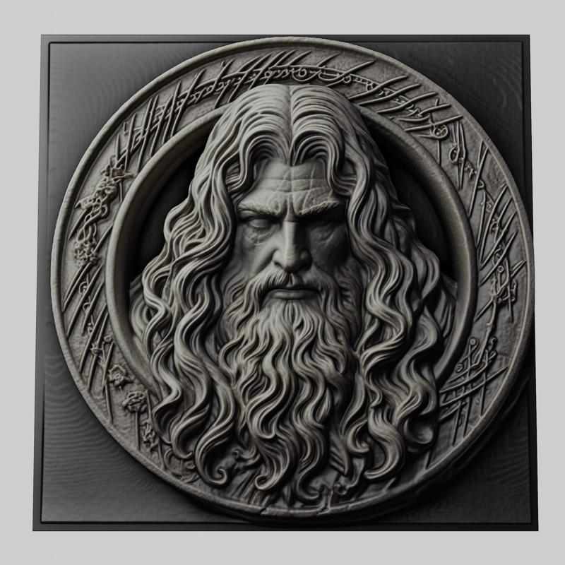 Lord of Rings Saruman 3d printer relief medallion stone tablet obj stl