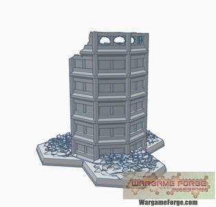 Sci-Fi Ruined Building 9 with Hex Base SFRHB009