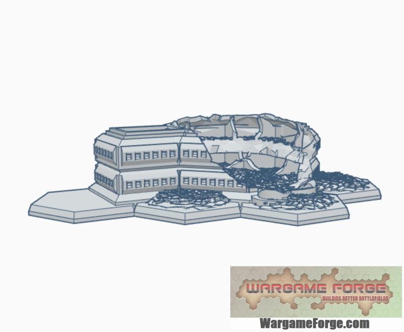 Sci-Fi Ruined Research Center with Hex Base SFRHB045
