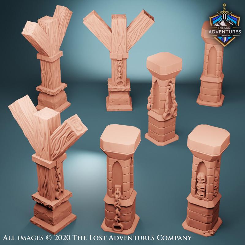 Stone & Wood Pillars (Set of 7)