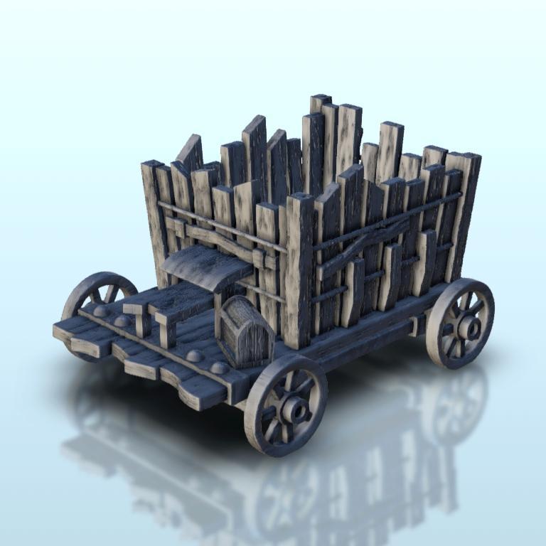 Wooden cart on wheels with barrels 1 - Hobbit medieval scenery terrain wargame