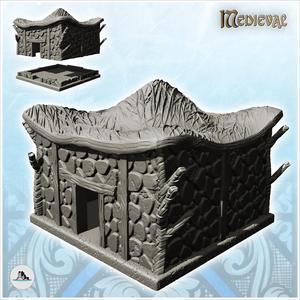 Square building with wave roof and stone walls (26) - Medieval Feudal Old Archaic Saga 28mm 15mm