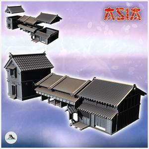 Set of three Asian buildings with curved roof and large hall (5) - Asian Asia Oriental Angkor Ninja Traditionnal RPG Mini