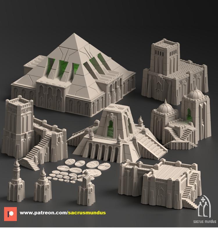 Krotone. Sorcerers Planet. 3D Printing Designs Bundle. Futuristic / Egypt / Art Deco / Scifi Buildings. Terrain and Scenery for Wargames