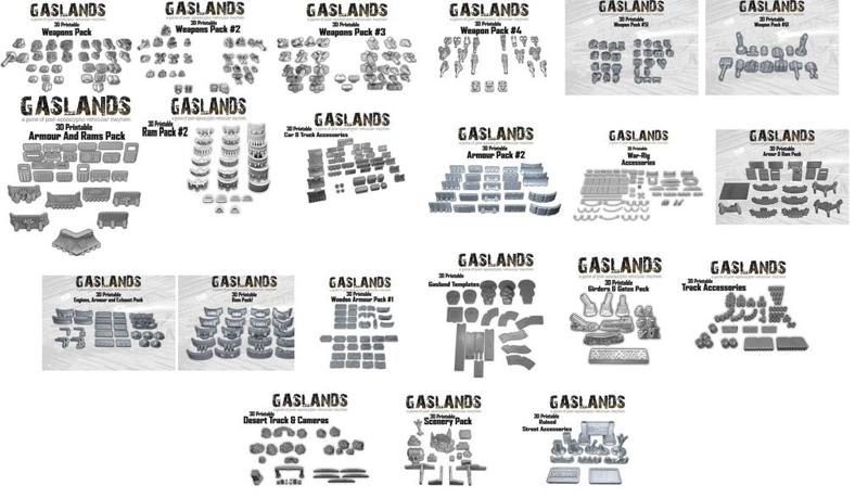 Gaslands 3D Printable Mega Bundle - Weapons, Armor, Tyres and Scenery