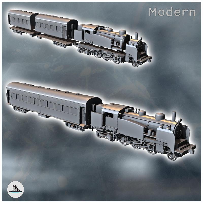 Steam train 2-4-4 with passenger car (1) - Modern WW2 WW1 World War Diaroma Wargaming RPG Mini Hobby