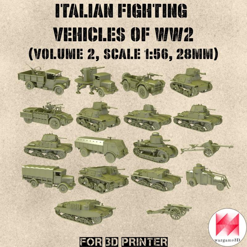 STL PACK - 18 ITALIAN Fighting vehicles of WW2 (Volume 2, 1:56, 28mm) - PERSONAL USE