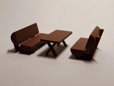 H0 1:87 wooden bench and table 