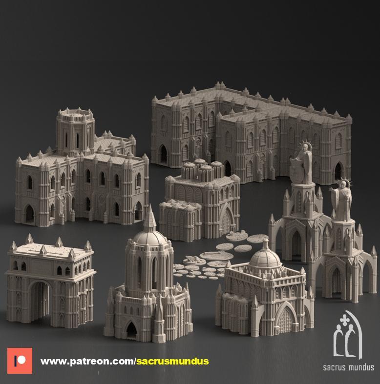 Augusta. The Holy City. 3d Printing Designs Bundle. Statues / Gothic/ Scifi Buildings. Terrain and Scenery for Wargames