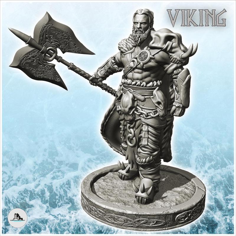 Viking warrior with beard, chains, and double-edged heavy axe (25) - North Northern Norse Nordic Saga 28mm 20mm 15mm