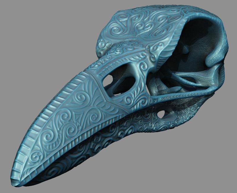 Decorative Intricate Filigree Scroll Work Carved Sculpted Raven Skull