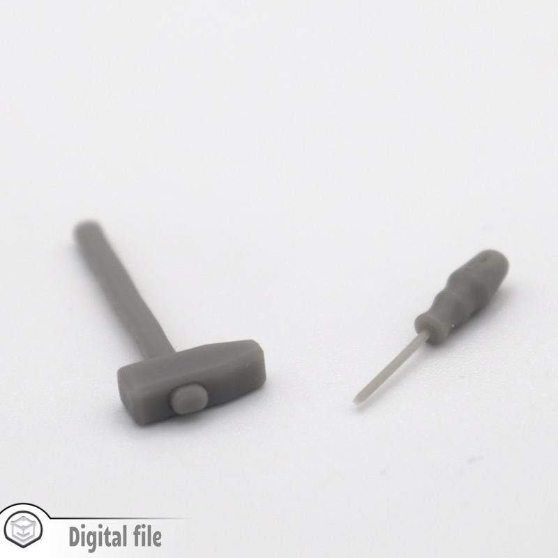 1:12 miniature Set of 2 handheld tools - Hammer and screwdriver