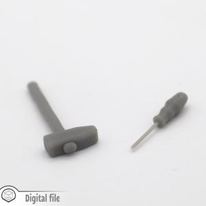 1:12 miniature Set of 2 handheld tools - Hammer and screwdriver