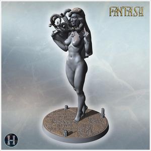 Nude Medusa with serpent hair, intricate details, and confident pose on ritualistic base (NSFW) (37) - Medieval Fantasy Magic Feudal Old Archaic Saga 28mm 15mm