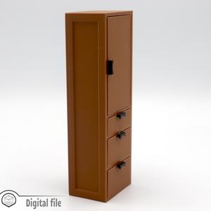 1:12 miniature Bedroom tall wardrobe with functional door/drawers and hanger support mono/multi color