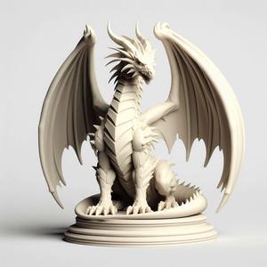 530 Menacing Fairytale Dragon in Ivory, character, monster, fantasy, art, sculpture, model, animal, 3d model, statue, creature, low poly, 3d print, collectible, cat, wood, dragon, sword, base, warrior, wild, dog