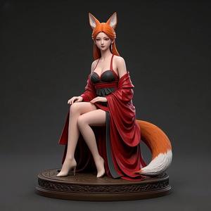 1310 COLORFUL Fox Spirit Woman in Pu Song Ling Style, beast, magic, creature, fantasy, wood, base, sword, warrior, wild, cat, monster, fox, godzilla, fair, witch, werewolf, horror, beast, gothic, troll