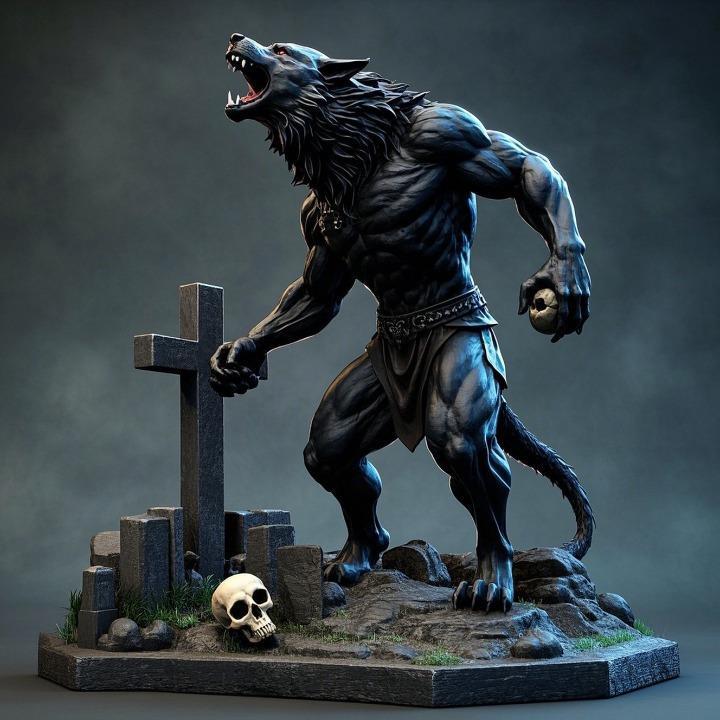 1707 COLORFUL Werewolf Howling with Skull - 3D Model, beast, magic, creature, fantasy, wood, base, sword, warrior, wild, cat, monster, dog, godzilla, fair, witch, werewolf, horror, beast, gothic, troll