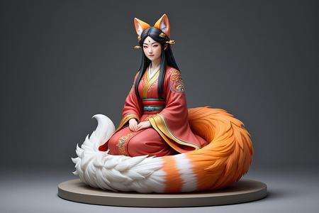 1718 COLORFUL Fox Spirit Woman in Pu Song Ling Style, magic, dragon, fantasy, wood, gnome, gorgon, warrior, wild, fox, monster, cat, dog, fair, witch, werewolf, horror, beast, gothic, troll