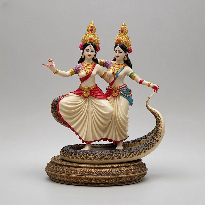 1551 Color 3D Model of a Dancing Two-Headed Snake Woman in Indian Style, magic, dragon, serpent, wood, gnome, gorgon, warrior, wild, fox, monster, cat, fair, witch, werewolf, horror, beast, snake, troll, skeleton dance