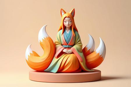 1541 COLORFUL Fox Spirit Woman in Pu Song Ling Style, magic, dragon, fantasy, wood, gnome, gorgon, warrior, wild, fox, monster, cat, dog, fair, witch, werewolf, horror, beast, gothic, troll