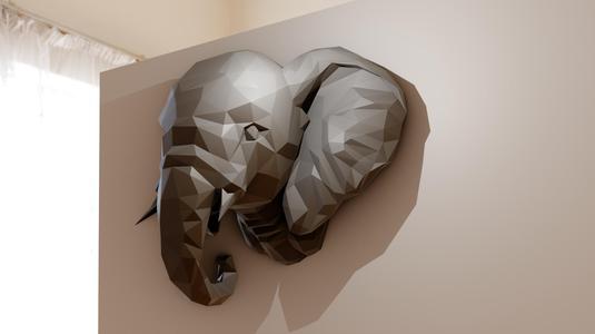 baby elephant head wall mount low poly stl