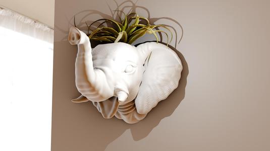 baby elephant head wall mount trunk up planter pot flower vase stl
