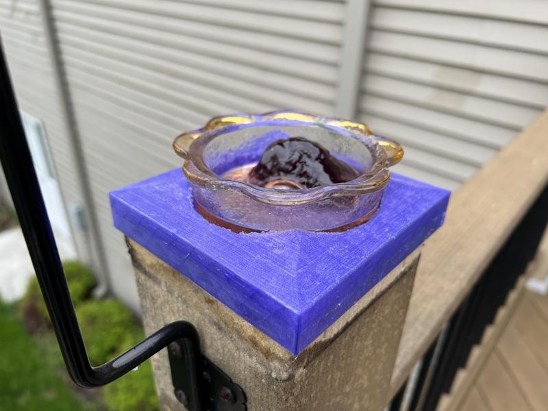 Bird dish feeder deck cap