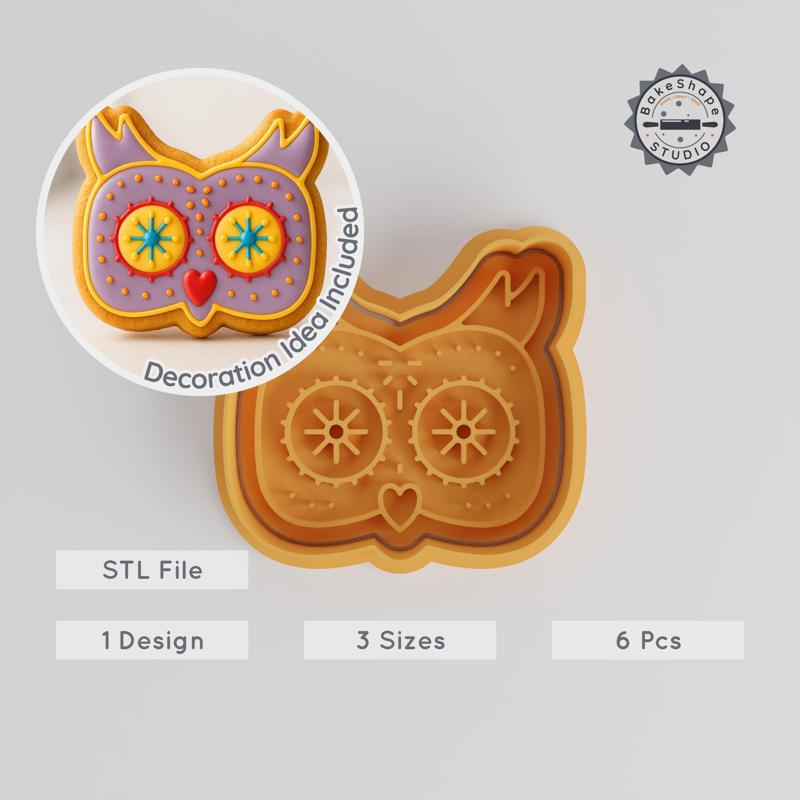 Owl Cookie Cutter & Stamp Set, Day of the Owl, Mexican Style, Sizes S/M/L, Perfect for Cookies & Fondant