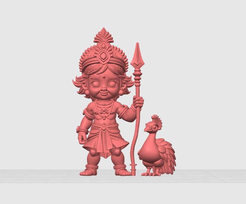 Lord Kartikeya (Murugan) Chibi Style | 3D Printable STL File | Hindu God of War with Peacock | FDM & Resin Ready (Unsupported)