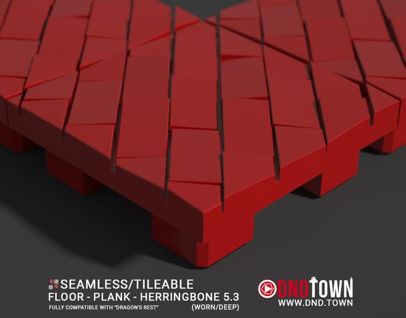 Floor - Plank - Herringbone 05.3 (WORN/DEEP) - 3D Modular Dungeon Tile - DnD Town Minis (www.dnd.town)