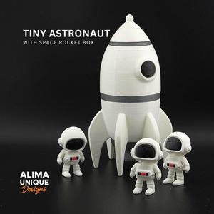 Tiny Astronaut with Space Rocket Box / Keychain / Articulated Fidget Toy
