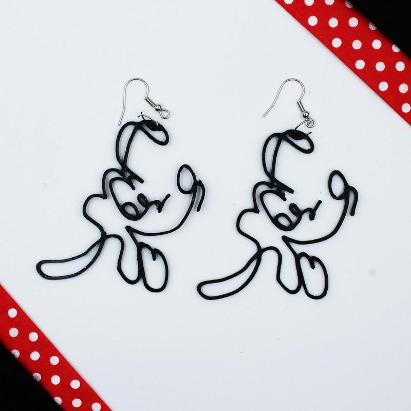 Mickey Mouse Pluto Line Art Earring Disney Jewelry Medal Ring Cartoon