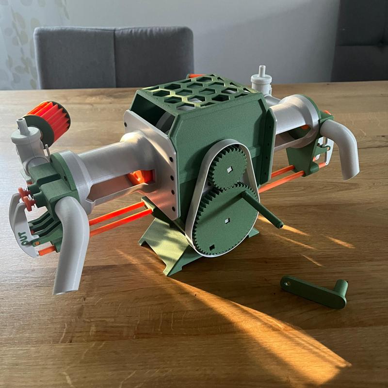 Boxer engine, 250 cm³, functional valves.