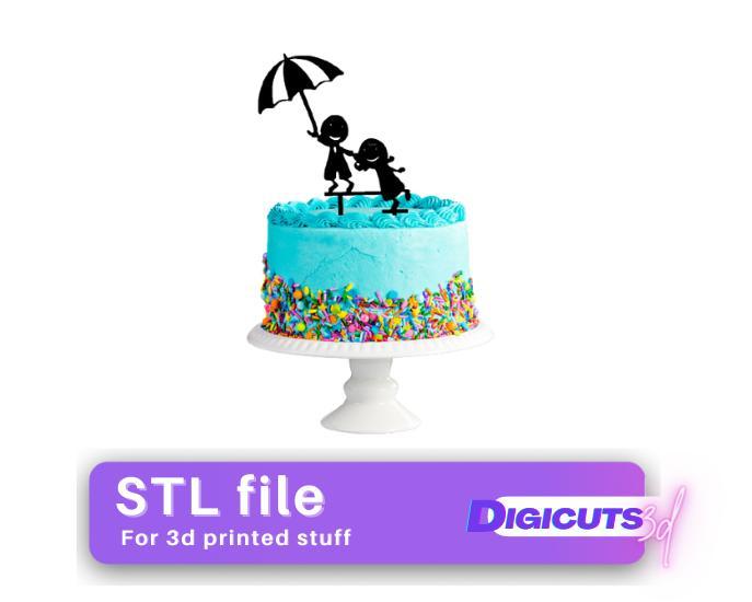 Cake Topper Couple with umbrella STL file
