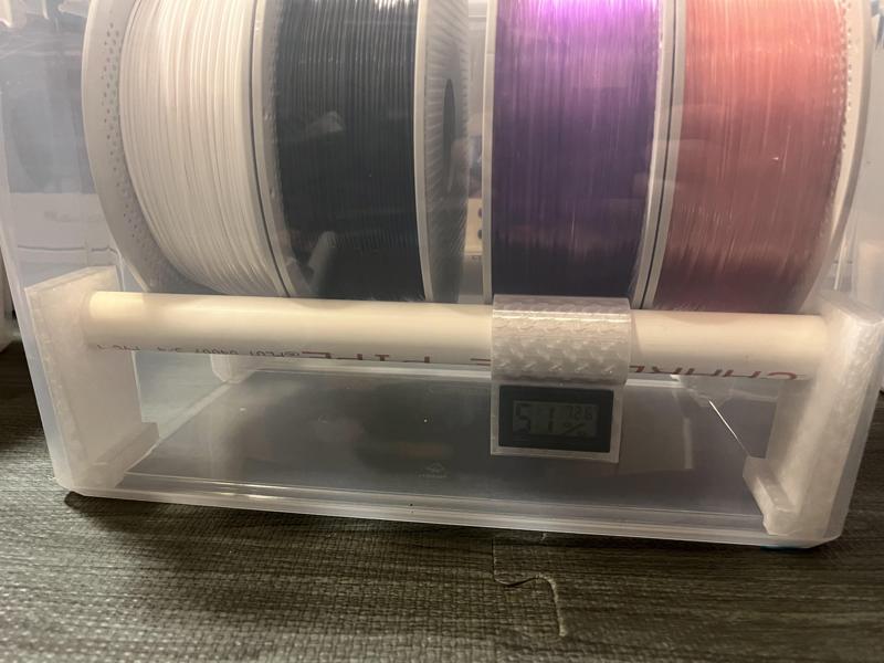 Filament Spool Holder Sterilite 20Qt - 3/4 inch PVC w/Hygrometer Mount